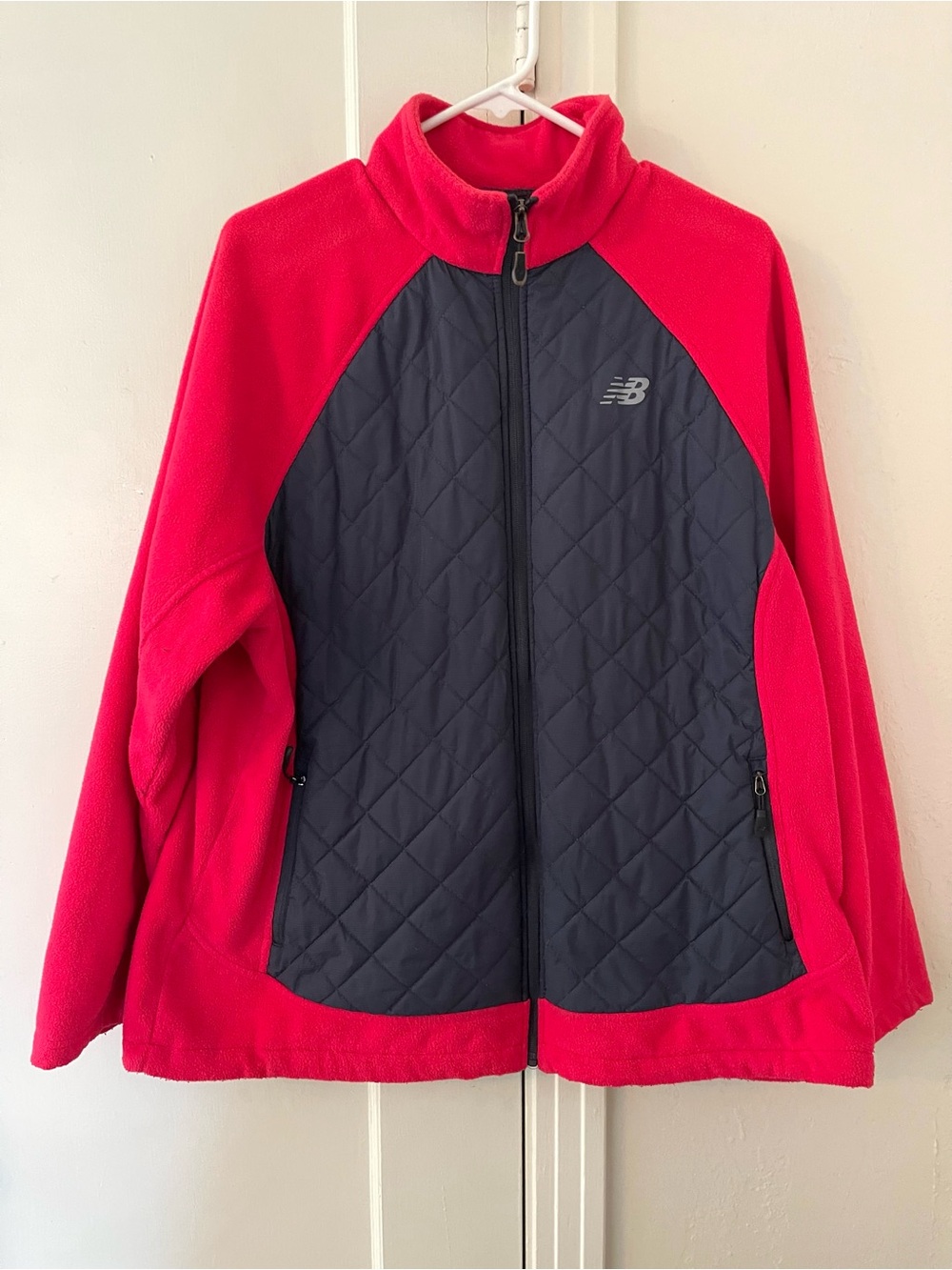New Balance Women's 1X Fleece Quilted Jacket Pink Navy Blue